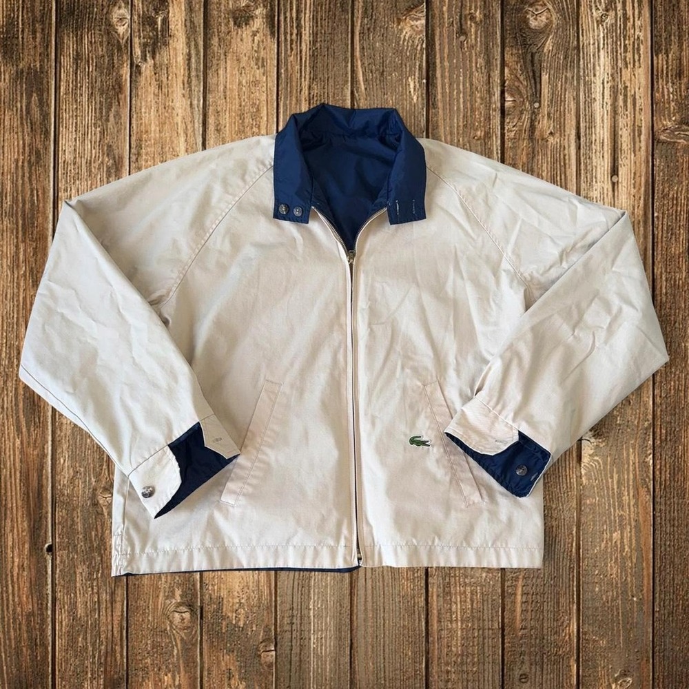 Lacoste Reversible Harrington Jacket Mens Navy Blue Cream Vintage Windbreaker
